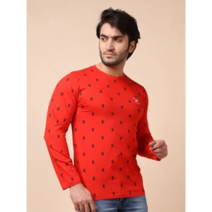 Men's Casual Cotton Printed Round Neck Full Sleeve T-Shirt (Red) - Image 4
