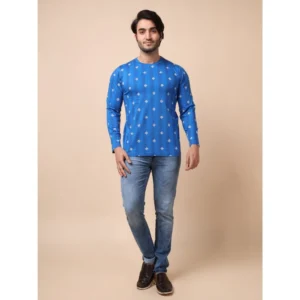 Men's Casual Cotton Printed Round Neck Full Sleeve T-Shirt (Blue) - Image 7