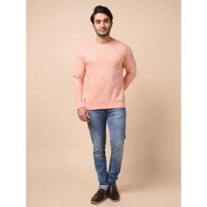 Men's Casual Cotton Printed Round Neck Full Sleeve Sweat T-Shirt (Peach) - Image 7