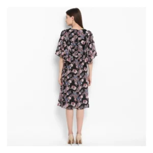Women's Polyester Floral Short Sleeve Knee-Length Dress (Black - Multicolor) - Image 7