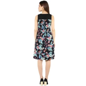 Women's Polyester Printed Sleeveless Above Knee Dress (Black - Multicolor) - Image 7