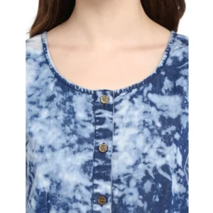 Women's Denim Tie & Dye Sleeveless Above Knee Dress (Blue) - Image 2