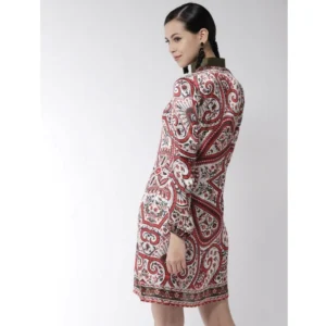 Women's Polyester Printed Long Sleeves Above Knee Dress (Red) - Image 6