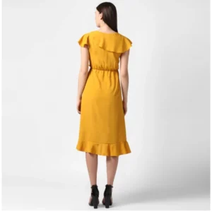 Women's Polyester Ruffled Cap Sleeve Knee-Length Dress (Yellow) - Image 6