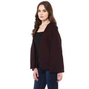 Women's Polyester Solid Cape Sleeve Blazer (Wine) - Image 3