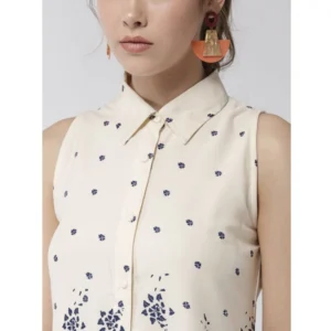 Women's Polyester Floral Sleeveless Above Knee Dress (Cream) - Image 2