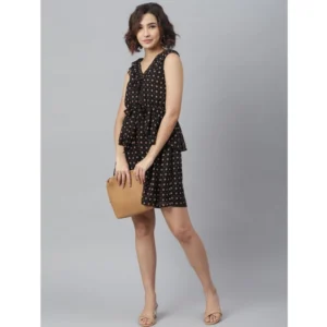 Women's Polyester Peplum Sleeveless Above Knee Dress (Black) - Image 5