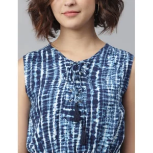 Women's Rayon Tie & Dye Sleeveless Above Knee Dress (Blue) - Image 2