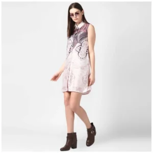 Women's Polyester Printed Sleeveless Above Knee Dress (Orange) - Image 5