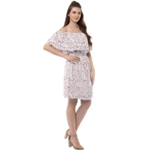 Women's Rayon Floral Half Sleeve Above Knee Dress (Multicolor) - Image 4