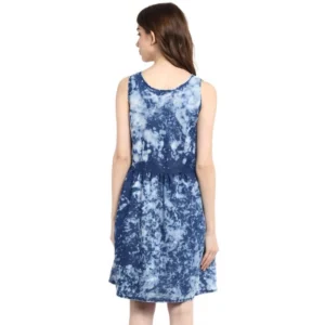 Women's Denim Tie & Dye Sleeveless Above Knee Dress (Blue) - Image 7