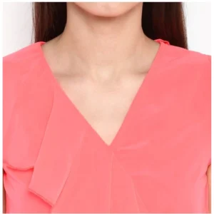 Women's Polyester Ruffled Cap Sleeve Below Knee Dress (Coral Pink) - Image 2