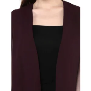 Women's Polyester Solid Cape Sleeve Blazer (Wine) - Image 2