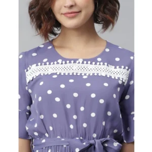 Women's Polyester Polka Bell Sleeve Above Knee Dress (Lavender) - Image 2