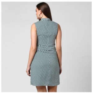 Women's Polyester Striped Sleeveless Above Knee Dress (Green) - Image 6