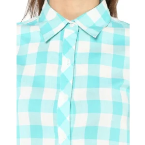 Women's Rayon Checkered Short Sleeve Above Knee Dress (SkuBlue - White) - Image 2