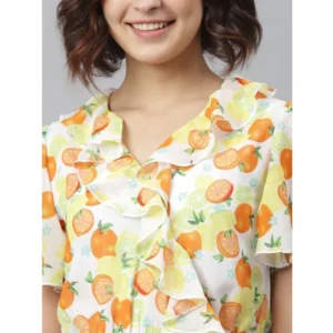Women's Polyester Printed Flutter Above Knee Dress (Yellow - Orange) - Image 2