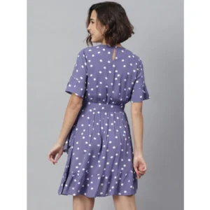 Women's Polyester Polka Bell Sleeve Above Knee Dress (Lavender) - Image 6
