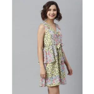 Women's Polyester Peplum Sleeveless Above Knee Dress (Multicolor) - Image 3