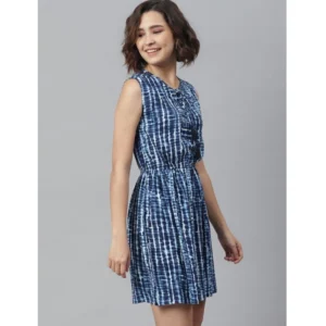 Women's Rayon Tie & Dye Sleeveless Above Knee Dress (Blue) - Image 3