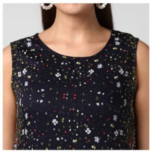 Women's Rayon Floral Sleeveless Calf-length Dress (Black) - Image 2