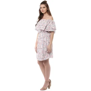 Women's Rayon Floral Half Sleeve Above Knee Dress (Multicolor) - Image 3