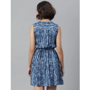 Women's Rayon Tie & Dye Sleeveless Above Knee Dress (Blue) - Image 6