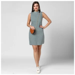 Women's Polyester Striped Sleeveless Above Knee Dress (Green) - Image 5