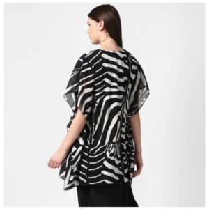 Women's Polyester Printed Short Sleeve Shrug (Black) - Image 7