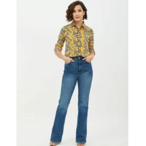 Women's Polyester Printed Roll Up Sleeve Standard Length Shirt (Mustared) - Image 6