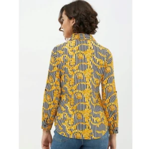 Women's Polyester Printed Roll Up Sleeve Standard Length Shirt (Mustared) - Image 7