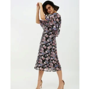 Women's Polyester Chain Print Cap Sleeve Calf-length Dress (Multicolor) - Image 6