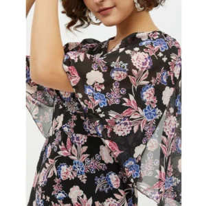 Women's Polyester Chain Print Cap Sleeve Calf-length Dress (Multicolor) - Image 2