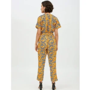 Women's Polyester Printed Half Sleeve Long Jumpsuit (Yellow) - Image 7