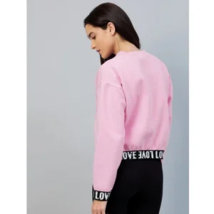 Women's Fleece Solid Long Sleeves Sweatshirt (Pink) - Image 6