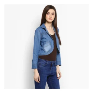 Women's Denim Smocking 3-4th Sleeves Shrug (Blue) - Image 4