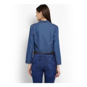 Women's Denim Solid 3-4th Sleeves Shrug (Blue) - Image 7