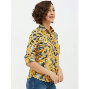 Women's Polyester Printed Roll Up Sleeve Standard Length Shirt (Mustared) - Image 4