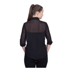Women's Polyester Printed Roll Up Sleeve Standard Length Shirt (Black) - Image 3