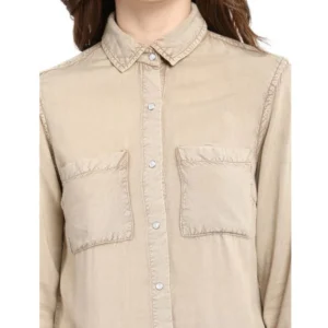 Women's Rayon Solid Long Sleeves Standard Length Shirt (Beige) - Image 2