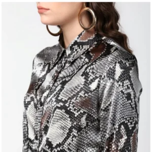 Women's Satin Animal Print Long Sleeves Standard Length Shirt (Black - Grey) - Image 2