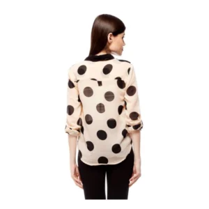 Women's Polyester Polka Roll Up Sleeve Standard Length Shirt (Peach) - Image 6