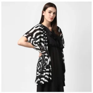Women's Polyester Printed Short Sleeve Shrug (Black) - Image 4