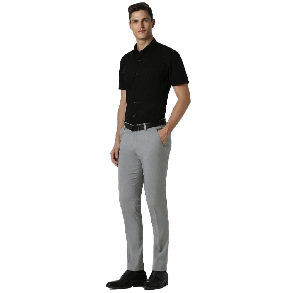 Men's Cotton Blend Solid Half-Sleeve Regular Shirt (Black)