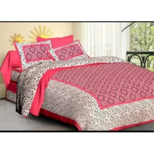 Cotton Printed Queen Size Bedsheet With 2 Pillow Covers (Pink, 90x100 Inch) - Image 2