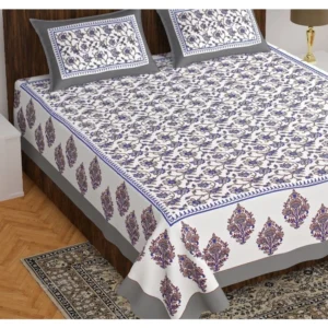 Cotton Printed Queen Size Bedsheet With 2 Pillow Covers (White, 90x100 Inch) - Image 2