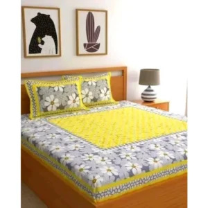 Cotton Printed Queen Size Bedsheet With 2 Pillow Covers (Yellow, 90x100 Inch) - Image 2