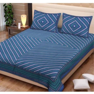 Cotton Printed Queen Size Bedsheet With 2 Pillow Covers (Blue, 90x100 Inch) - Image 2