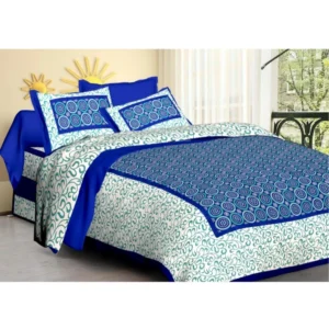 Cotton Printed Queen Size Bedsheet With 2 Pillow Covers (Blue, 90x100 Inch) - Image 2