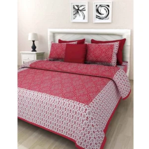 Cotton Printed Queen Size Bedsheet With 2 Pillow Covers (Pink, 90x100 Inch) - Image 2